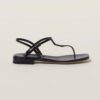 Miu Miu Women Patent Thong Sandals with Metal Lettering Logo-Black