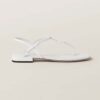 Miu Miu Women Patent Thong Sandals with Metal Lettering Logo-White