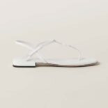 Miu Miu Women Patent Thong Sandals with Metal Lettering Logo-White