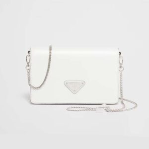 Prada Women Brushed Leather Shoulder Bag-White