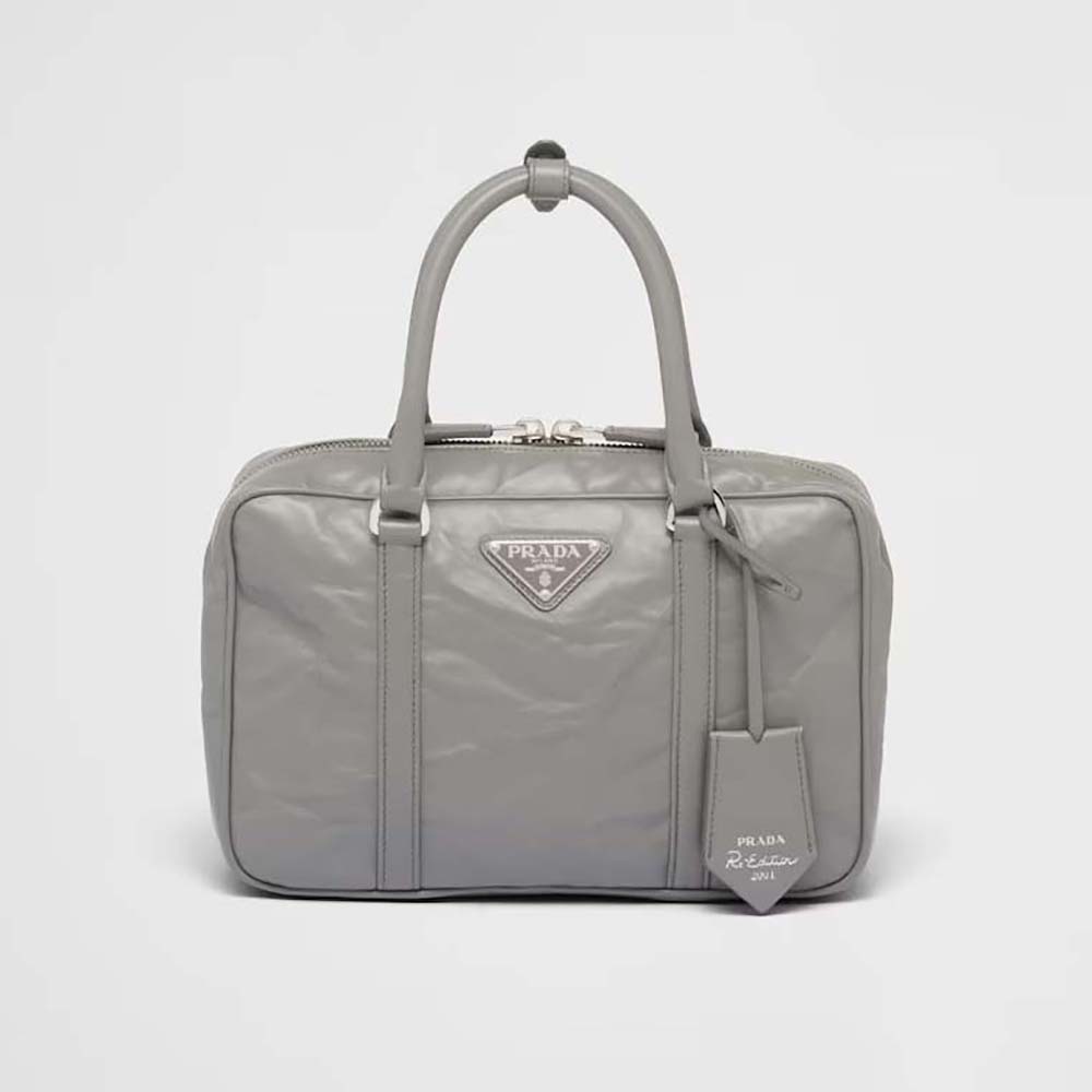 Prada Women Medium Antique Nappa Leather Top Handle Bag-Gray 1 Prada Women Medium Antique Nappa Leather Top Handle Bag-Gray