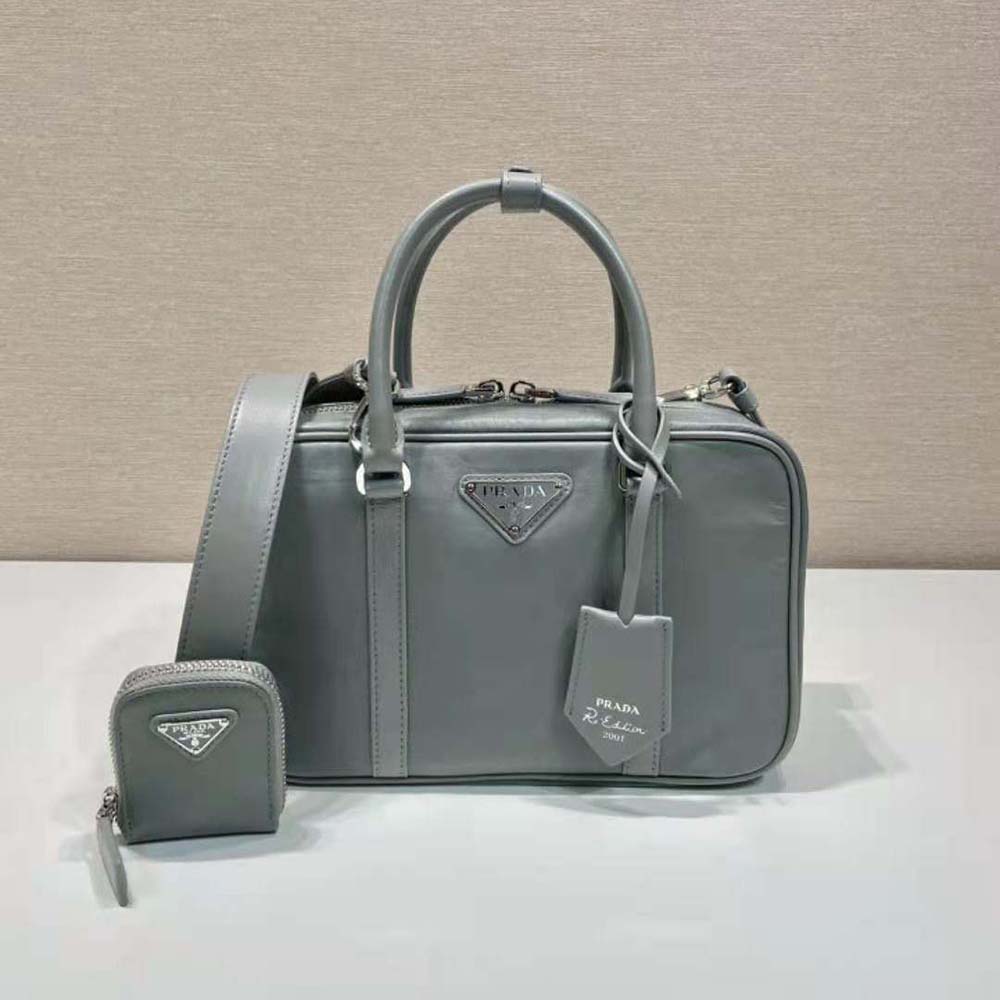 Prada Women Medium Antique Nappa Leather Top Handle Bag-Gray 2 Prada Women Medium Antique Nappa Leather Top Handle Bag-Gray - Image 2