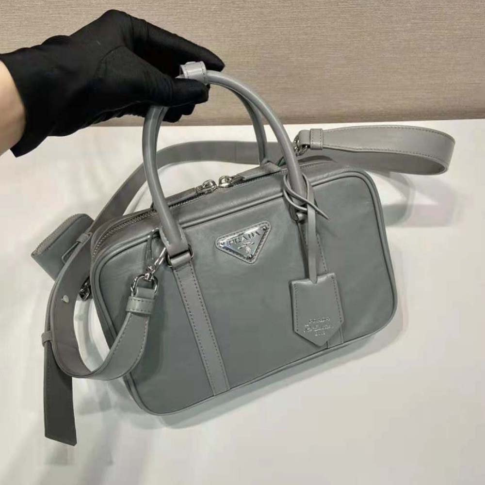 Prada Women Medium Antique Nappa Leather Top Handle Bag-Gray 4 Prada Women Medium Antique Nappa Leather Top Handle Bag-Gray - Image 4