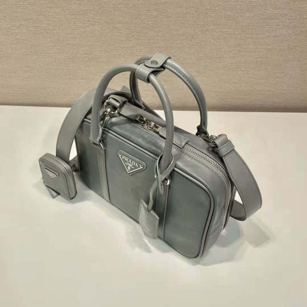 Prada Women Medium Antique Nappa Leather Top Handle Bag-Gray 5 Prada Women Medium Antique Nappa Leather Top Handle Bag-Gray - Image 5