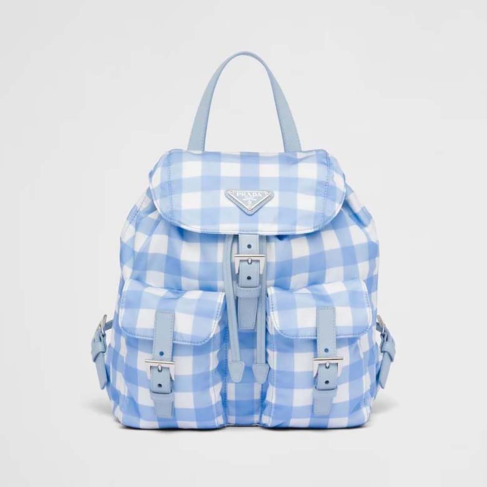 Prada Women Small Printed Re-Nylon Backpack-Blue