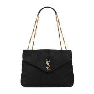 Saint Laurent YSL Women Loulou Medium Chain Bag in "Y"-Quilted Suede-Black