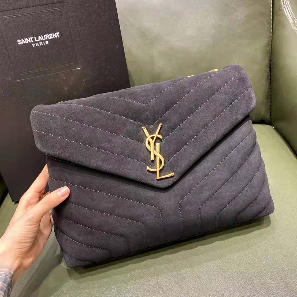 Saint Laurent YSL Women Loulou Medium Chain Bag in "Y"-Quilted Suede-Black 2 Saint Laurent YSL Women Loulou Medium Chain Bag in "Y"-Quilted Suede-Black - Image 2