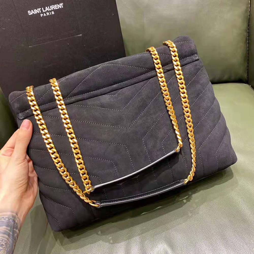 Saint Laurent YSL Women Loulou Medium Chain Bag in "Y"-Quilted Suede-Black 3 Saint Laurent YSL Women Loulou Medium Chain Bag in "Y"-Quilted Suede-Black - Image 3