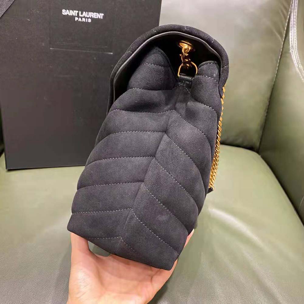 Saint Laurent YSL Women Loulou Medium Chain Bag in "Y"-Quilted Suede-Black 4 Saint Laurent YSL Women Loulou Medium Chain Bag in "Y"-Quilted Suede-Black - Image 4