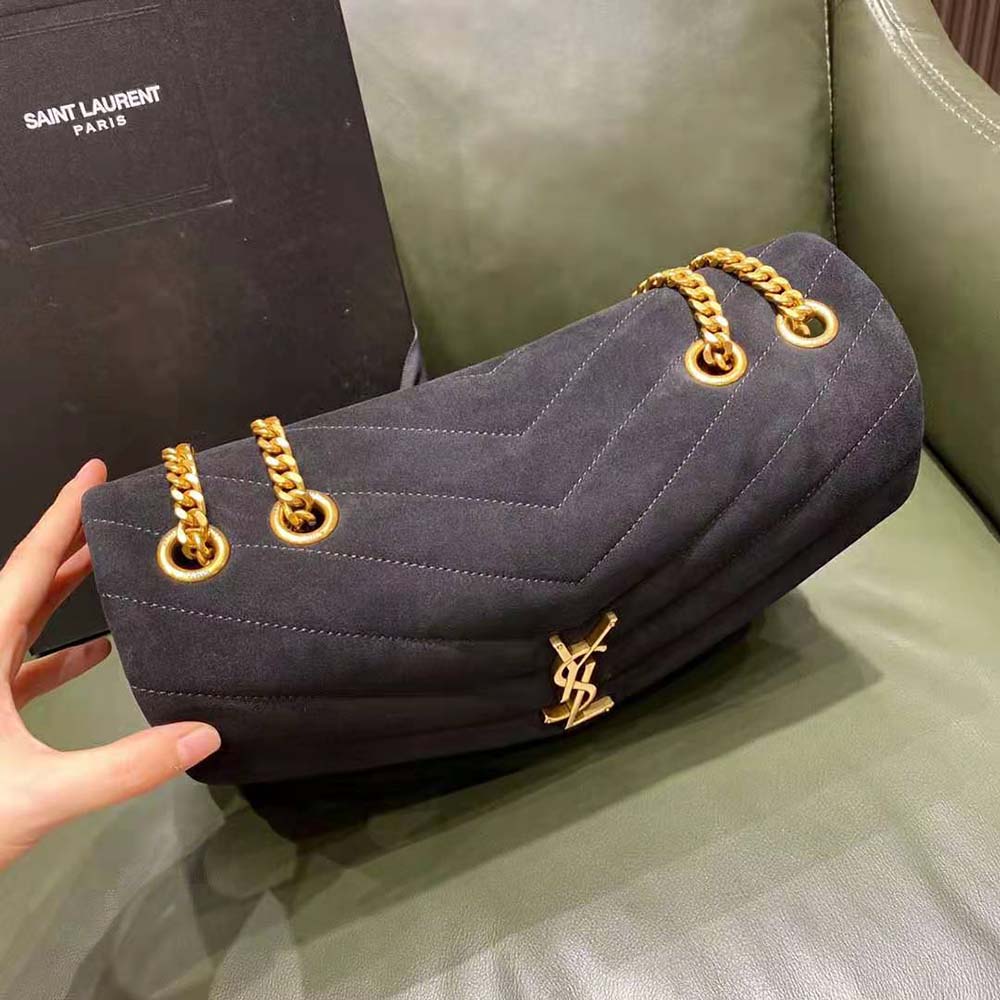 Saint Laurent YSL Women Loulou Medium Chain Bag in "Y"-Quilted Suede-Black 6 Saint Laurent YSL Women Loulou Medium Chain Bag in "Y"-Quilted Suede-Black - Image 6