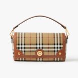 Burberry Women Top Handle Note Bag with Logo-engraved Studs-Brown