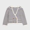 Celine Women Cropped Cardigan in Marinière Wool