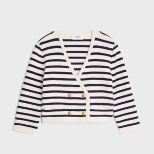 Celine Women Cropped Cardigan in Marinière Wool