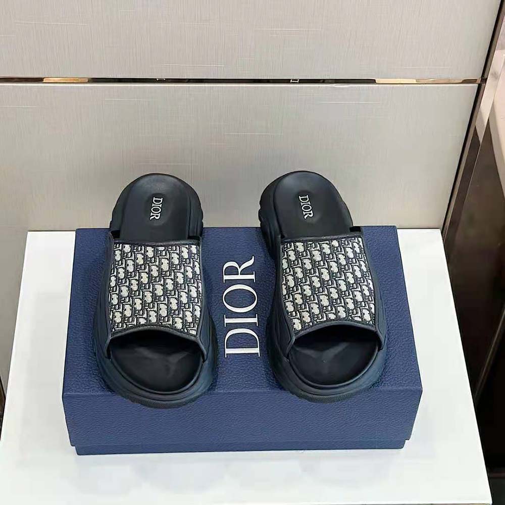 Dior Men H-town Sandal Black Rubber with Beige and Black Dior Oblique Jacquard 3 Dior Men H-town Sandal Black Rubber with Beige and Black Dior Oblique Jacquard - Image 3