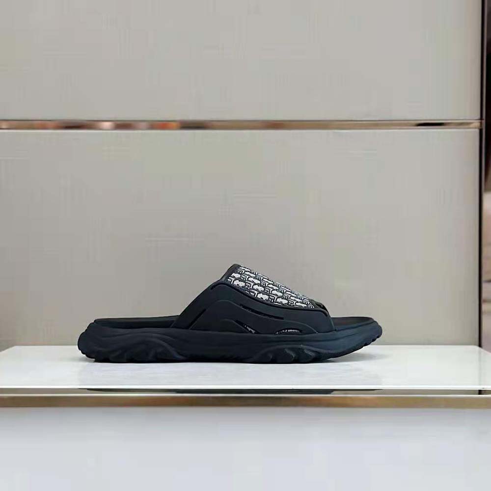 Dior Men H-town Sandal Black Rubber with Beige and Black Dior Oblique Jacquard 2 Dior Men H-town Sandal Black Rubber with Beige and Black Dior Oblique Jacquard - Image 2