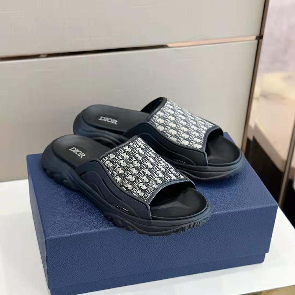Dior Men H-town Sandal Black Rubber with Beige and Black Dior Oblique Jacquard 4 Dior Men H-town Sandal Black Rubber with Beige and Black Dior Oblique Jacquard - Image 4