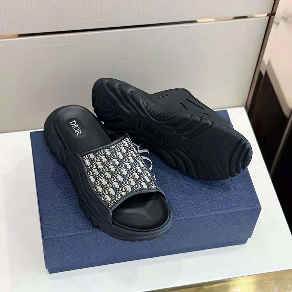 Dior Men H-town Sandal Black Rubber with Beige and Black Dior Oblique Jacquard 7 Dior Men H-town Sandal Black Rubber with Beige and Black Dior Oblique Jacquard - Image 7