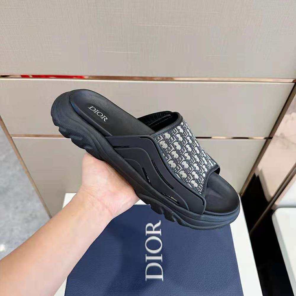 Dior Men H-town Sandal Black Rubber with Beige and Black Dior Oblique Jacquard 6 Dior Men H-town Sandal Black Rubber with Beige and Black Dior Oblique Jacquard - Image 6