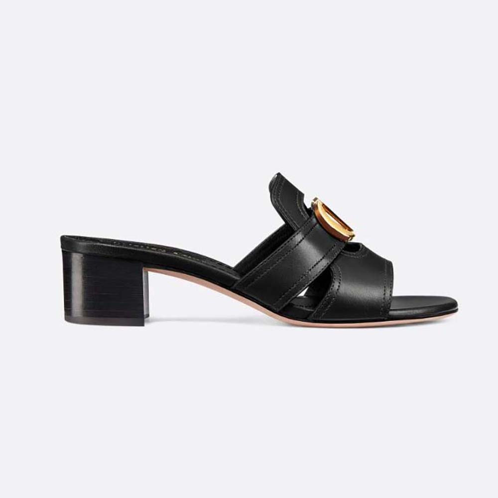 Dior Women 30 Montaigne Heeled Slide Black Calfskin