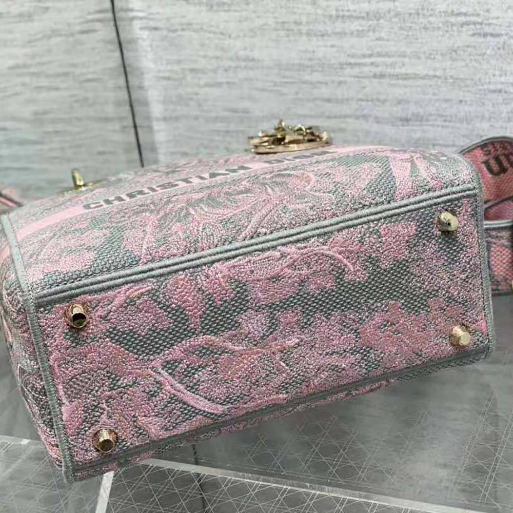 Dior - Medium Lady D-Lite Bag Gray and Pink Toile de Jouy Reverse Embroidery - Women