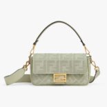 Fendi Women Baguette Light Green Canvas Bag with FF Embroidery