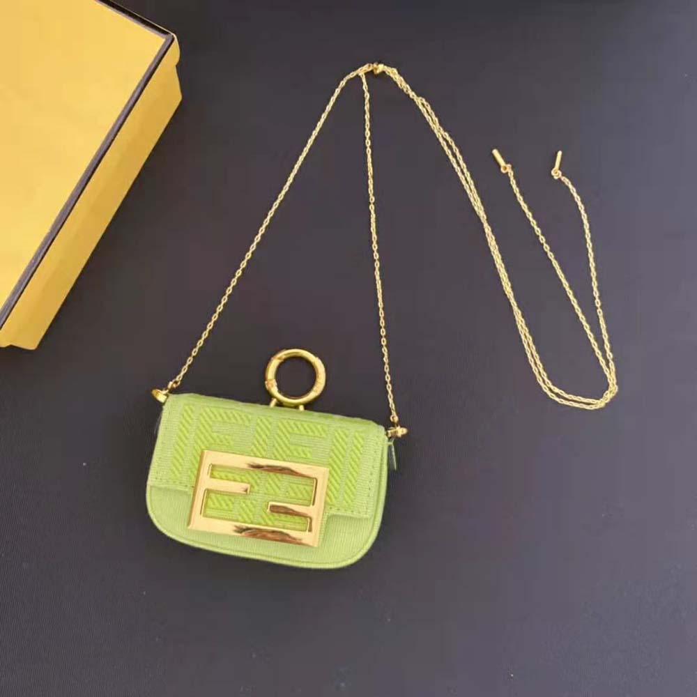 Fendi Women Nano Baguette Charm Acid Green Canvas Charm with FF Embroidery 2 Fendi Women Nano Baguette Charm Acid Green Canvas Charm with FF Embroidery - Image 2