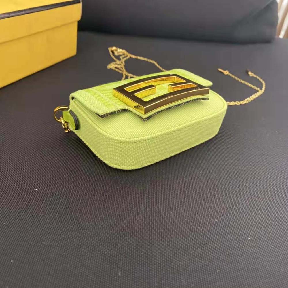 Fendi Women Nano Baguette Charm Acid Green Canvas Charm with FF Embroidery 5 Fendi Women Nano Baguette Charm Acid Green Canvas Charm with FF Embroidery - Image 5