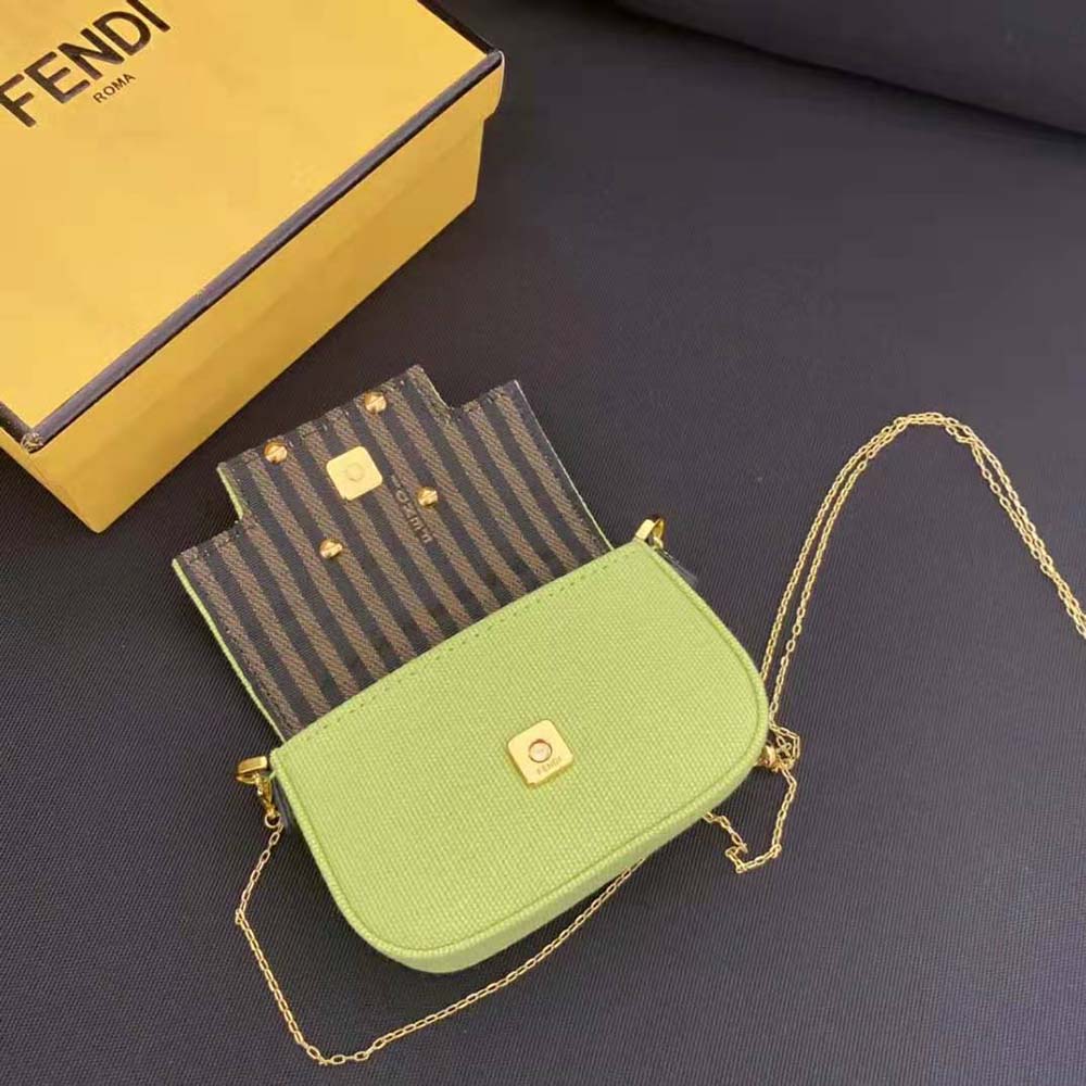 Fendi Women Nano Baguette Charm Acid Green Canvas Charm with FF Embroidery 6 Fendi Women Nano Baguette Charm Acid Green Canvas Charm with FF Embroidery - Image 6