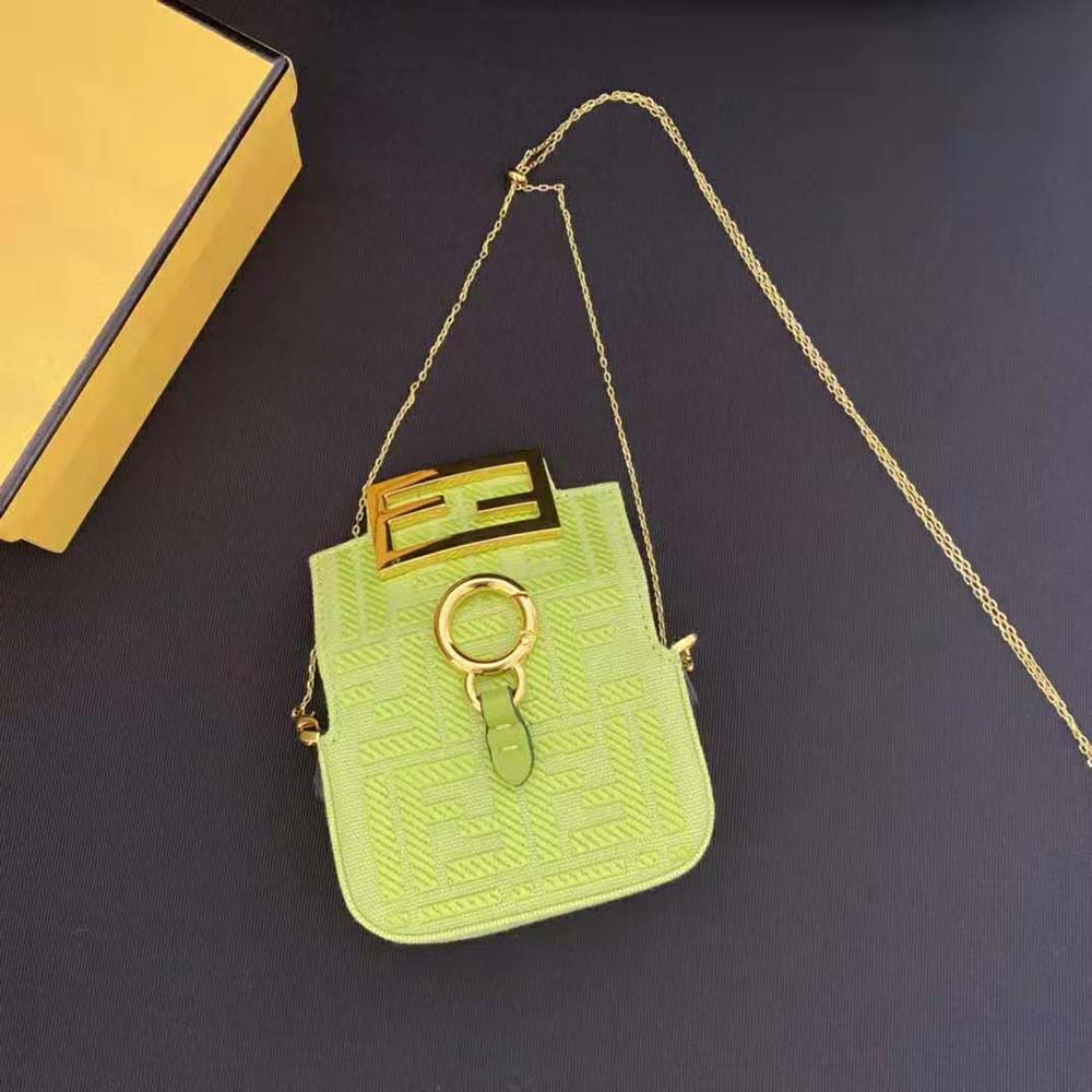 Fendi Women Nano Baguette Charm Acid Green Canvas Charm with FF Embroidery 4 Fendi Women Nano Baguette Charm Acid Green Canvas Charm with FF Embroidery - Image 4