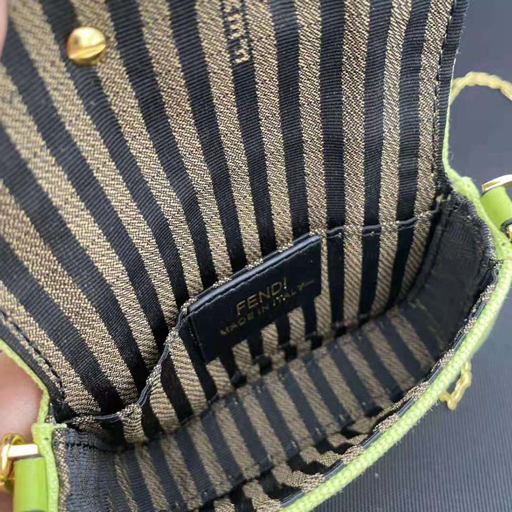 Fendi Women Nano Baguette Charm Acid Green Canvas Charm with FF Embroidery 7 Fendi Women Nano Baguette Charm Acid Green Canvas Charm with FF Embroidery - Image 7