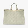 Fendi Women X-Tote Light Green Canvas Shopper with FF Embroidery