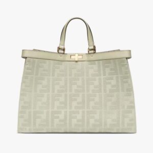 Fendi Women X-Tote Light Green Canvas Shopper with FF Embroidery