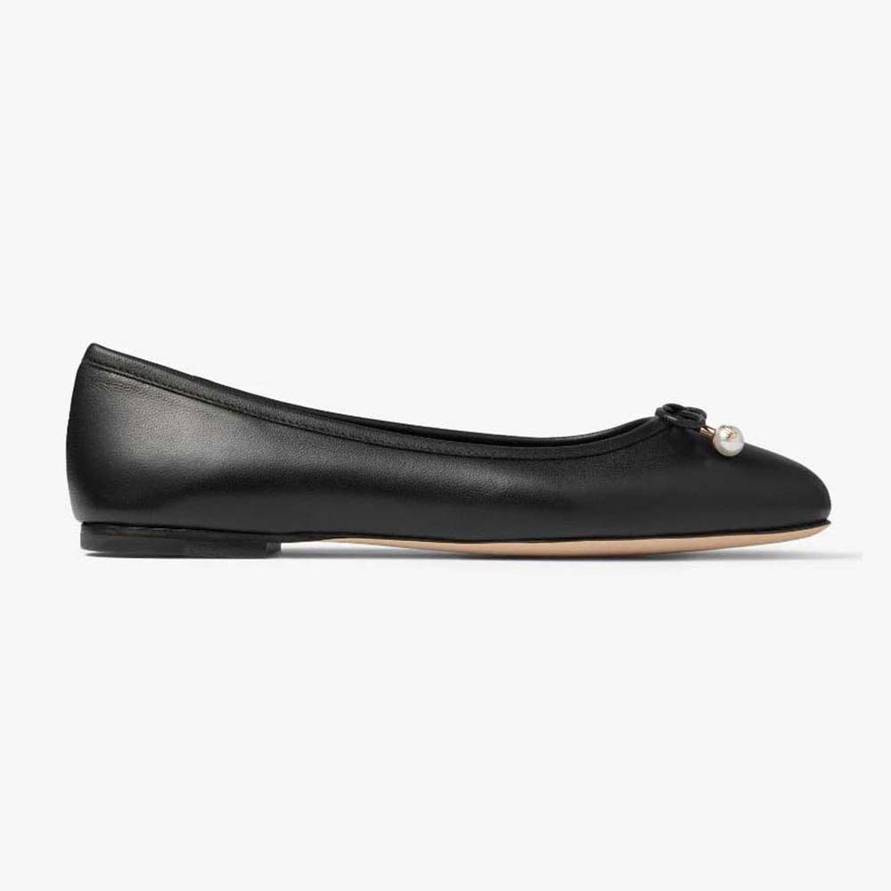 Jimmy Choo Women Elme Flat Black Nappa Leather Flats with Pearl ...