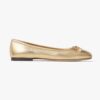 Jimmy Choo Women Elme Flat Gold Metallic Nappa Leather Flats with Pearl Embellishment