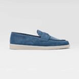 Prada Men Suede Loafers with Enameled Triangle Logo