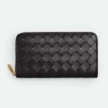 Bottega Veneta Unisex Intrecciato Zip Around Wallet-Black
