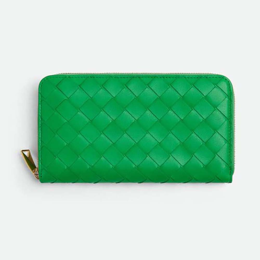 Bottega Veneta Unisex Intrecciato Zip Around Wallet-Green