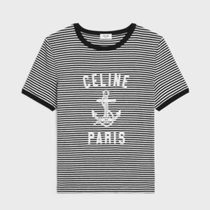 CELINE PARIS T-SHIRT IN COTTON JERSEY - NAVY/OFF WHITE