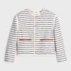 Celine Women Cardigan Jacket with Leather Details in Striped Cotton
