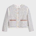 Celine Women Cardigan Jacket with Leather Details in Striped Cotton