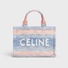 Celine Women Small Cabas Thais in Striped Textile with Celine