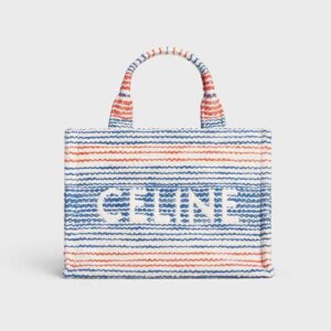 Celine Women Small Cabas Thais in Striped Textile with Celine