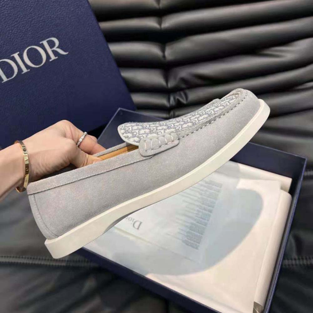 Dior Men Granville Loafer Dior Gray Suede and Dior Oblique Jacquard