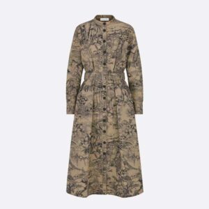 Dior Women Belted Shirt Dress Beige Cotton Gabardine with Toile de Jouy Voyage Motif