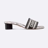 Dior Women Dway Heeled Slide White and Black Embroidered Cotton with Toile de Jouy Voyage Motif