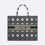 Dior Women Large Dior Book Tote Beige and Blue Macrocannage Embroidery