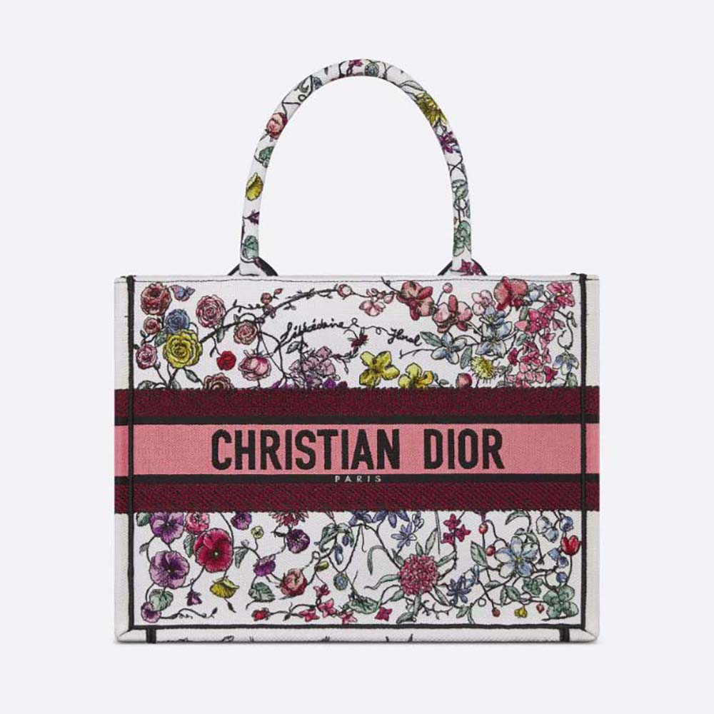 Dior Women Medium Dior Book Tote White Multicolor Florilegio Embroidery 1 Dior Women Medium Dior Book Tote White Multicolor Florilegio Embroidery