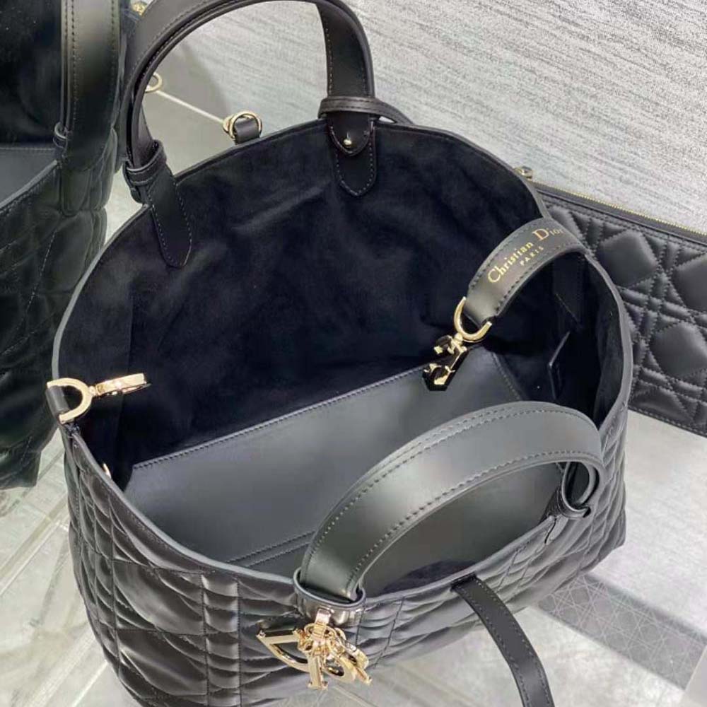 Large Dior Toujours Bag Black Macrocannage Calfskin