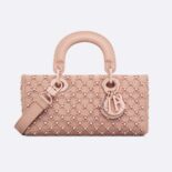 Dior Women Small Lady D-joy Bag Rose Des Vents Cannage Calfskin Embroidered with Resin Pearls