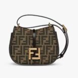 Fendi Women C’mon Small Brown FF Jacquard Fabric Bag